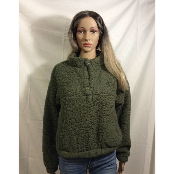 Wild Fable Sherpa Cropped Jacket in Olive green Women size XS - Picture 1 of 10